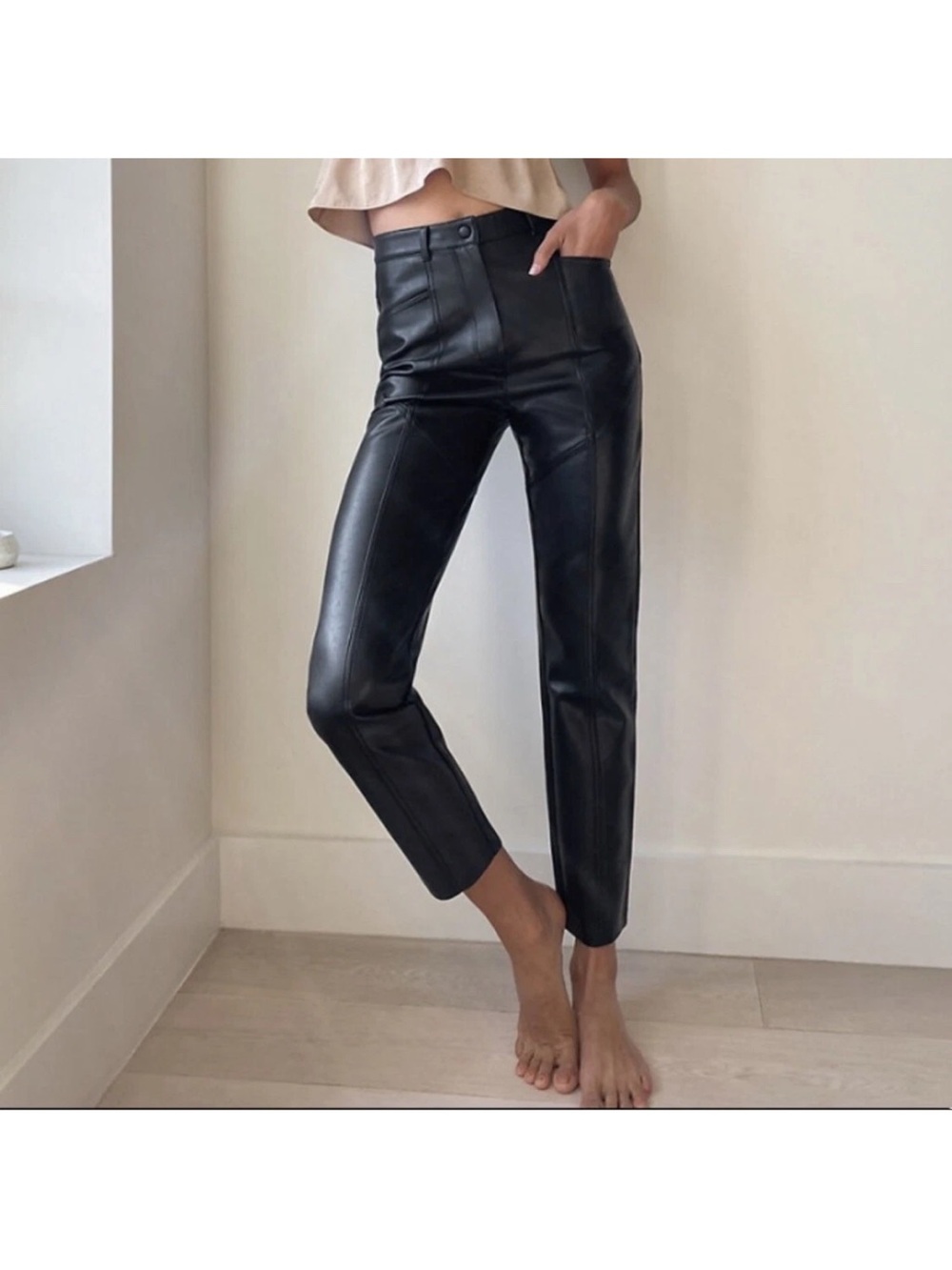 Aritzia Wilfred Rebel Pant Black Vegan Faux Leather High Rise Straight Leg